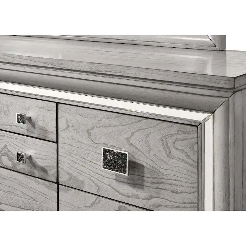Camera da letto con pannelli imbottiti Evonne 6 pezzi, colore grigio, con luci a LED