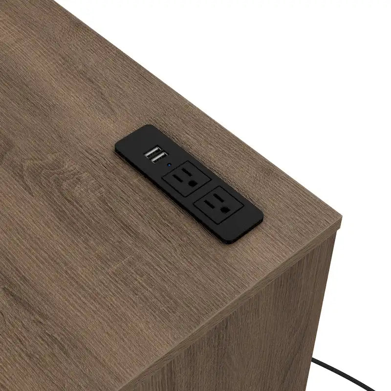 Comodino Moderno con 1 Cassetto, Stazione di Ricarica USB e Vano Nascosto, Marrone Castagno