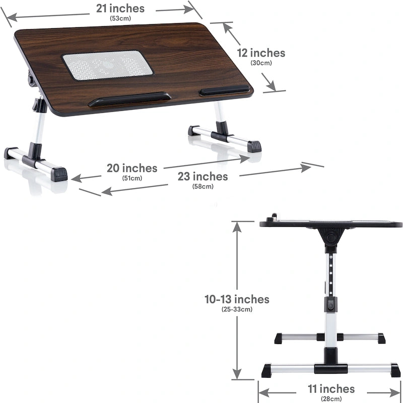 Cuscino da marito - Tavolino da letto in legno piccolo - Adatto a laptop fino a 17 pollici - con doppio cuscino, fessura multifunzione per tablet