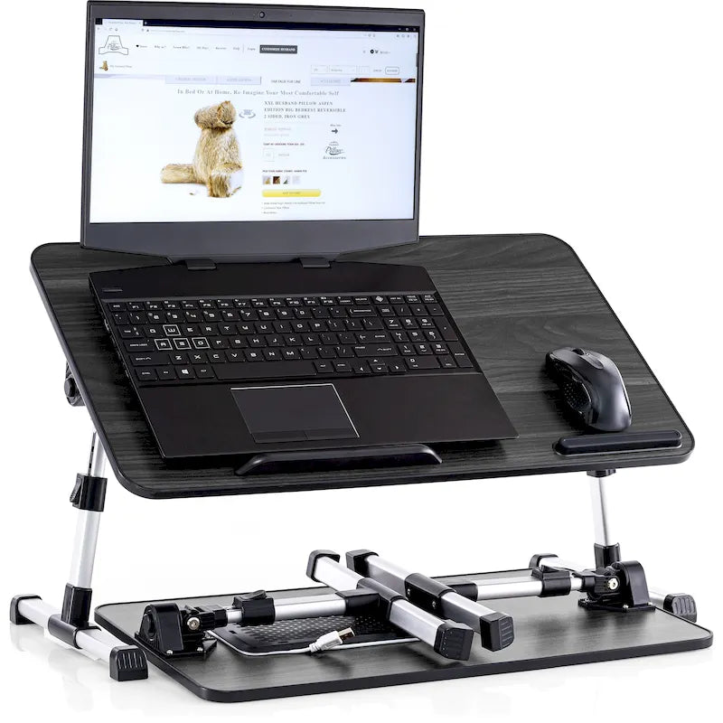 Cuscino da marito - Tavolino da letto in legno piccolo - Adatto a laptop fino a 17 pollici - con doppio cuscino, fessura multifunzione per tablet