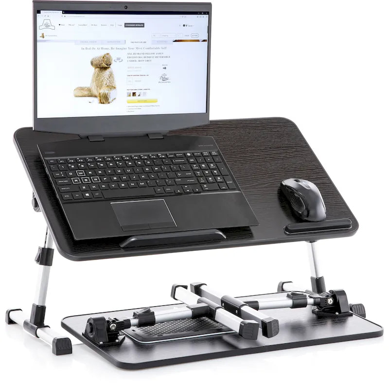 Cuscino da marito - Tavolino da letto in legno piccolo - Adatto a laptop fino a 17 pollici - con doppio cuscino, fessura multifunzione per tablet