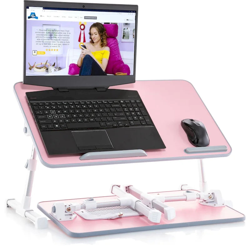 Cuscino da marito - Tavolino da letto in legno piccolo - Adatto a laptop fino a 17 pollici - con doppio cuscino, fessura multifunzione per tablet