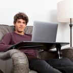 Cuscino da marito - Tavolino da letto in legno piccolo - Adatto a laptop fino a 17 pollici - con doppio cuscino, fessura multifunzione per tablet