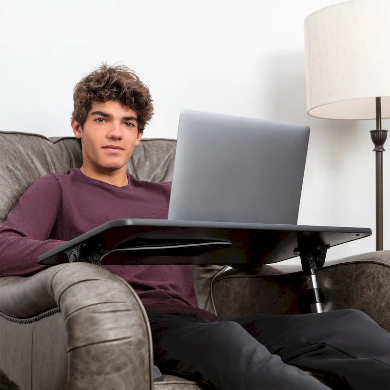 Cuscino da marito - Tavolino da letto in legno piccolo - Adatto a laptop fino a 17 pollici - con doppio cuscino, fessura multifunzione per tablet