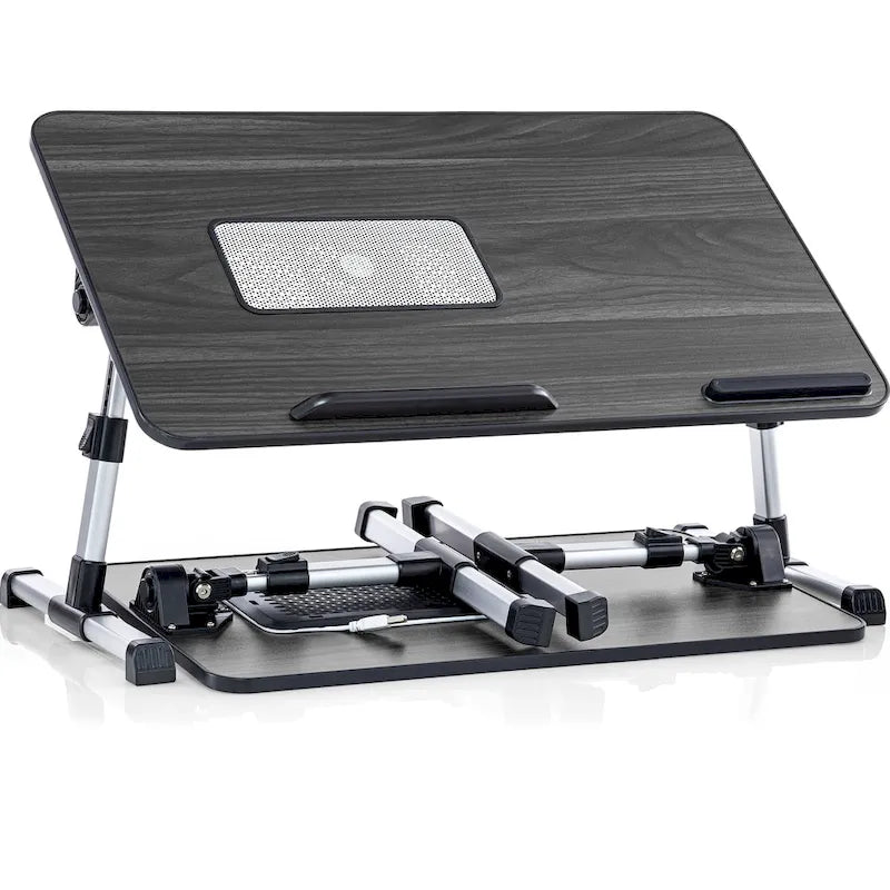 Cuscino da marito - Tavolino da letto in legno piccolo - Adatto a laptop fino a 17 pollici - con doppio cuscino, fessura multifunzione per tablet