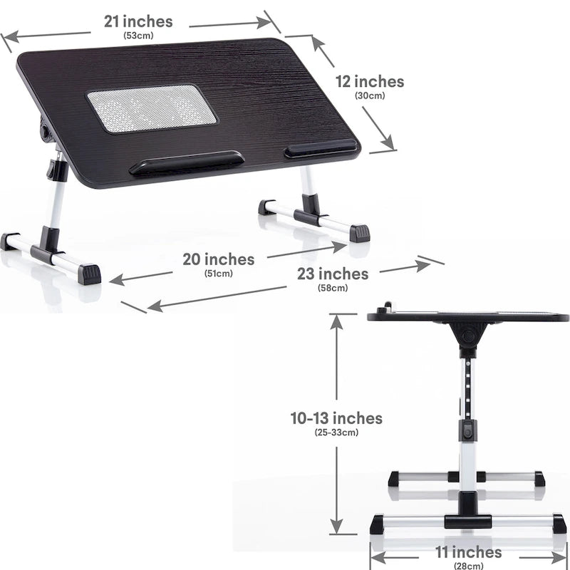 Cuscino da marito - Tavolino da letto in legno piccolo - Adatto a laptop fino a 17 pollici - con doppio cuscino, fessura multifunzione per tablet