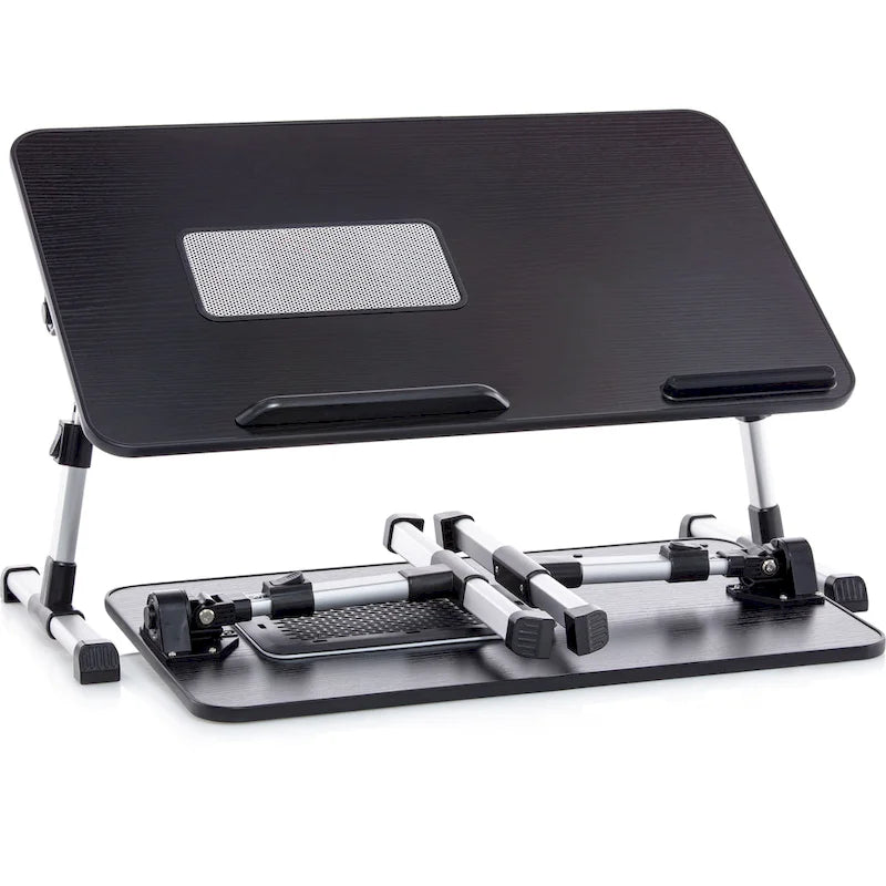 Cuscino da marito - Tavolino da letto in legno piccolo - Adatto a laptop fino a 17 pollici - con doppio cuscino, fessura multifunzione per tablet