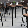 Tavolo quadrato alto da bar per interni in metallo con piano in legno rustico da 80 x 80 x 106 cm - 80L x 80P x 106A