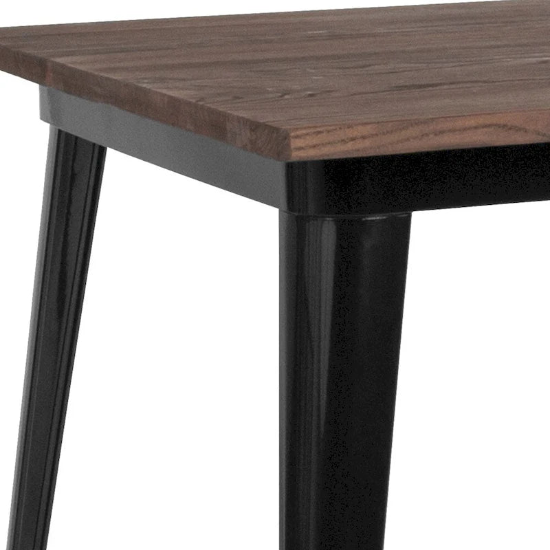 Tavolo quadrato alto da bar per interni in metallo con piano in legno rustico da 80 x 80 x 106 cm - 80L x 80P x 106A
