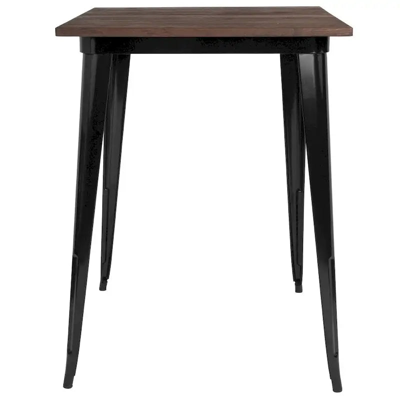 Tavolo quadrato alto da bar per interni in metallo con piano in legno rustico da 80 x 80 x 106 cm - 80L x 80P x 106A