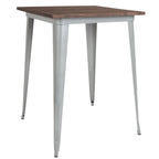 Tavolo quadrato alto da bar per interni in metallo con piano in legno rustico da 80 x 80 x 106 cm - 80L x 80P x 106A