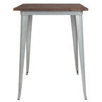 Tavolo quadrato alto da bar per interni in metallo con piano in legno rustico da 80 x 80 x 106 cm - 80L x 80P x 106A