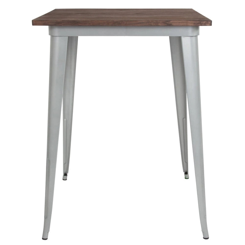 Tavolo quadrato alto da bar per interni in metallo con piano in legno rustico da 80 x 80 x 106 cm - 80L x 80P x 106A