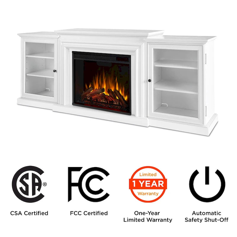 Mobile TV con caminetto elettrico da 72" in bianco, 4780 BTU, telecomando, fiamma LED, riscalda 1000 piedi quadrati, 72"L x 30"H