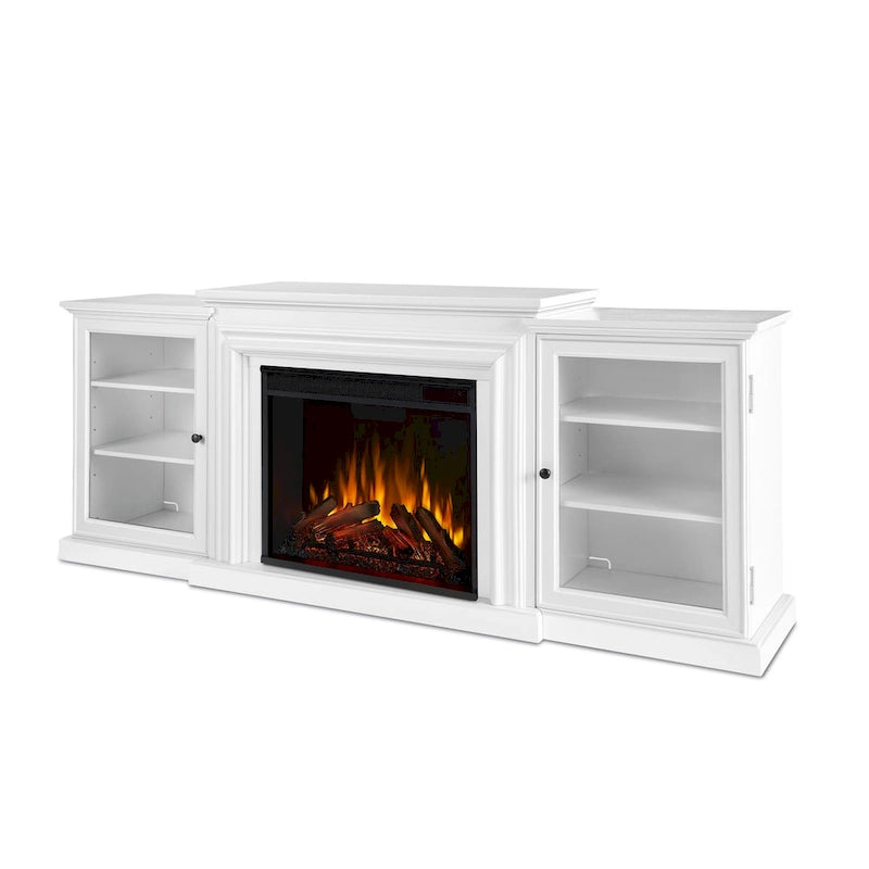 Mobile TV con caminetto elettrico da 72" in bianco, 4780 BTU, telecomando, fiamma LED, riscalda 1000 piedi quadrati, 72"L x 30"H