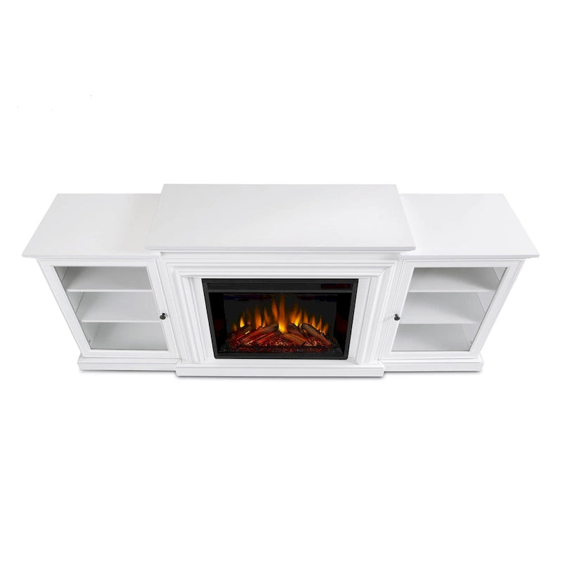 Mobile TV con caminetto elettrico da 72" in bianco, 4780 BTU, telecomando, fiamma LED, riscalda 1000 piedi quadrati, 72"L x 30"H