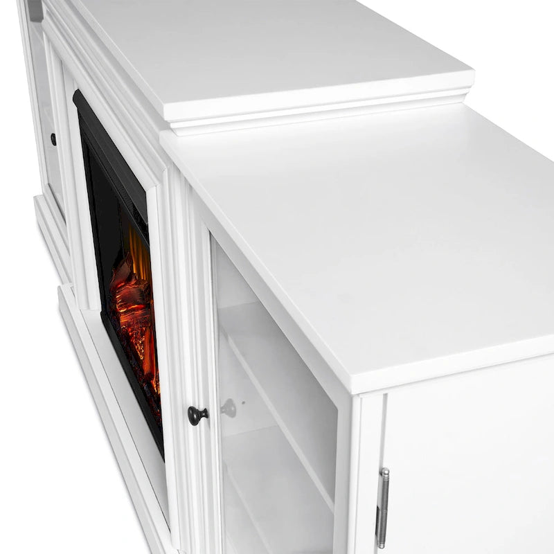 Mobile TV con caminetto elettrico da 72" in bianco, 4780 BTU, telecomando, fiamma LED, riscalda 1000 piedi quadrati, 72"L x 30"H
