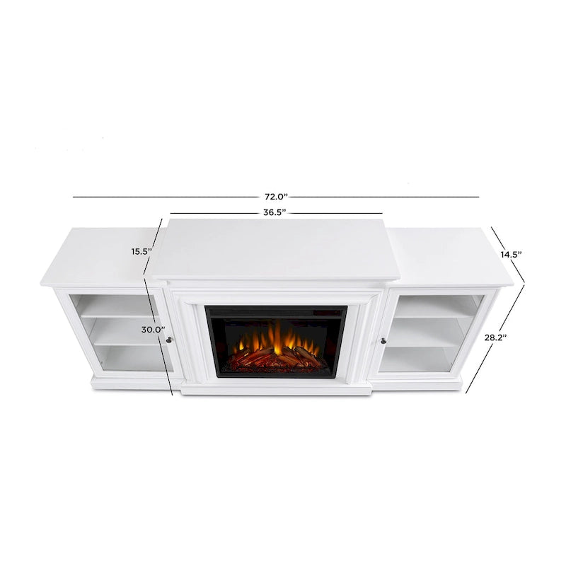 Mobile TV con caminetto elettrico da 72" in bianco, 4780 BTU, telecomando, fiamma LED, riscalda 1000 piedi quadrati, 72"L x 30"H
