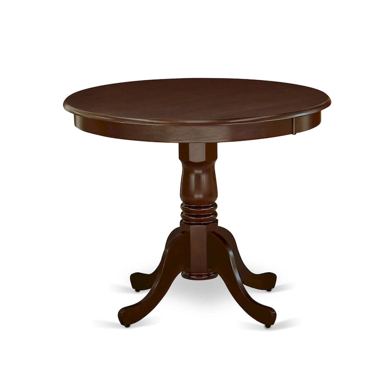 Set tavolo da pranzo rotondo, legno di mogano, sedie Parson in lino color crema, mobili per sala da pranzo e cucina