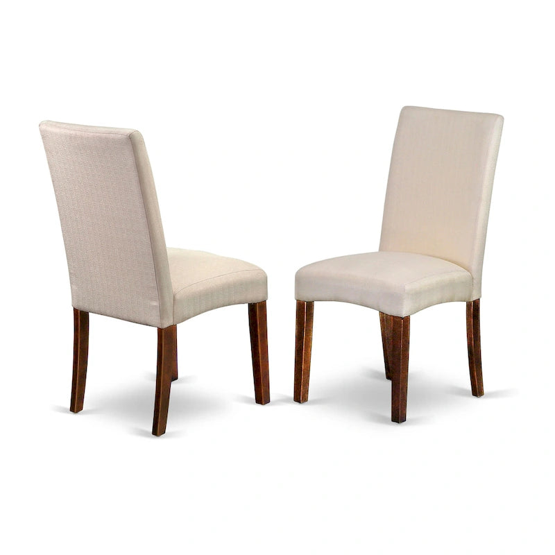Set tavolo da pranzo rotondo, legno di mogano, sedie Parson in lino color crema, mobili per sala da pranzo e cucina