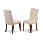 Set tavolo da pranzo rotondo, legno di mogano, sedie Parson in lino color crema, mobili per sala da pranzo e cucina