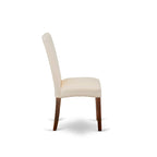 Set tavolo da pranzo rotondo, legno di mogano, sedie Parson in lino color crema, mobili per sala da pranzo e cucina