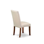 Set tavolo da pranzo rotondo, legno di mogano, sedie Parson in lino color crema, mobili per sala da pranzo e cucina