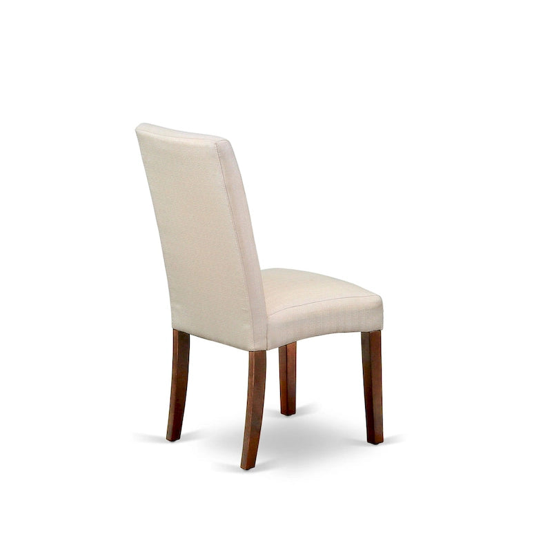 Set tavolo da pranzo rotondo, legno di mogano, sedie Parson in lino color crema, mobili per sala da pranzo e cucina