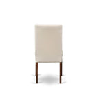 Set tavolo da pranzo rotondo, legno di mogano, sedie Parson in lino color crema, mobili per sala da pranzo e cucina