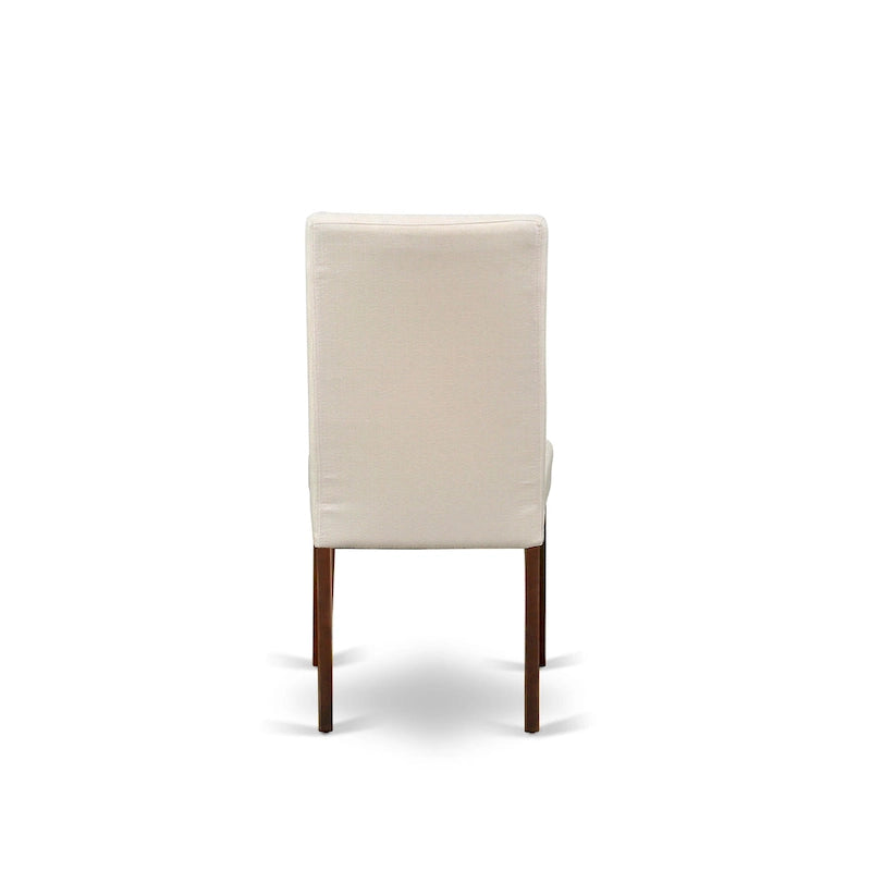 Set tavolo da pranzo rotondo, legno di mogano, sedie Parson in lino color crema, mobili per sala da pranzo e cucina