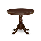 Set tavolo da pranzo rotondo, legno di mogano, sedie Parson in lino color crema, mobili per sala da pranzo e cucina