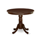 Set tavolo da pranzo rotondo, legno di mogano, sedie Parson in lino color crema, mobili per sala da pranzo e cucina