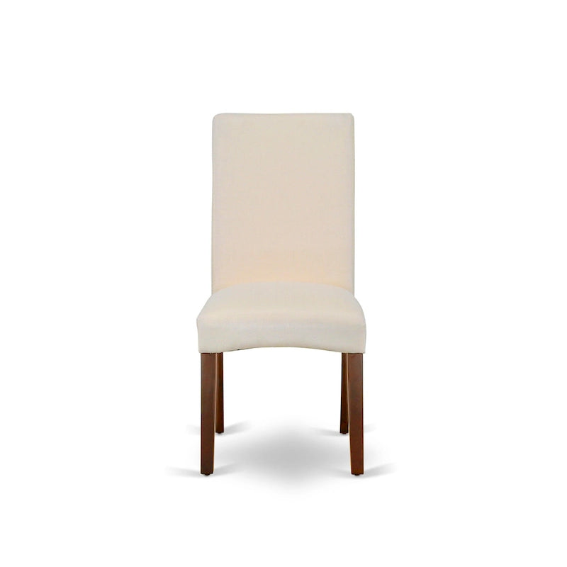 Set tavolo da pranzo rotondo, legno di mogano, sedie Parson in lino color crema, mobili per sala da pranzo e cucina