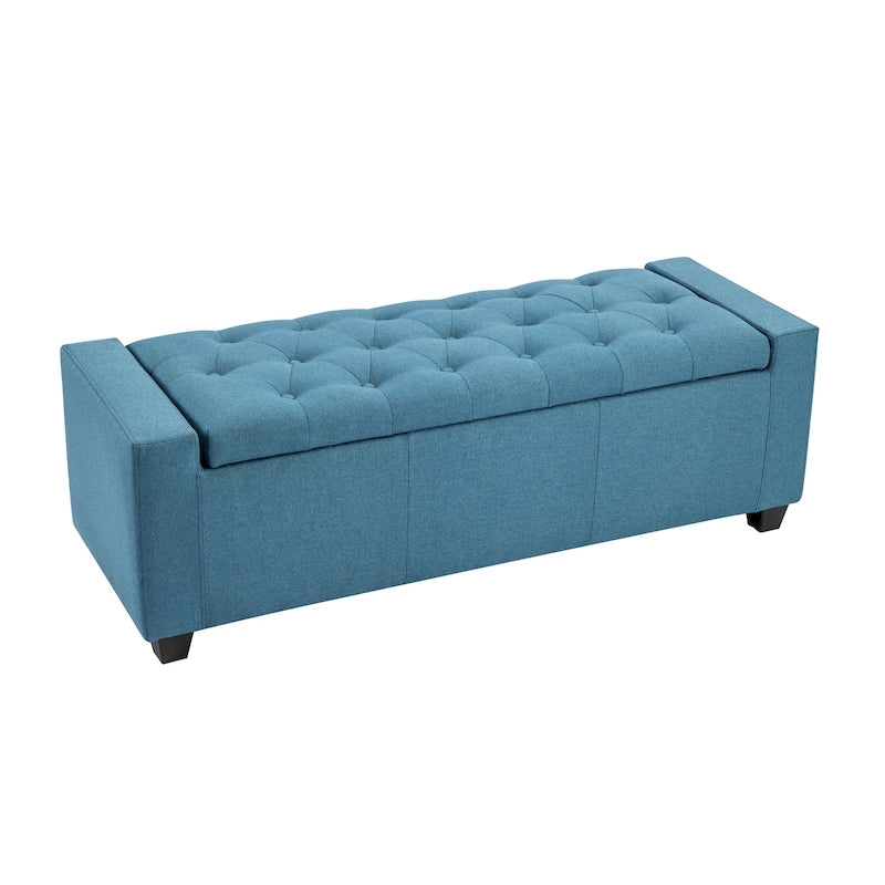 Panca pouf contenitore apribile con bottoni, seduta in schiuma, capacità 136 kg, larghezza 129,5 cm, vari colori