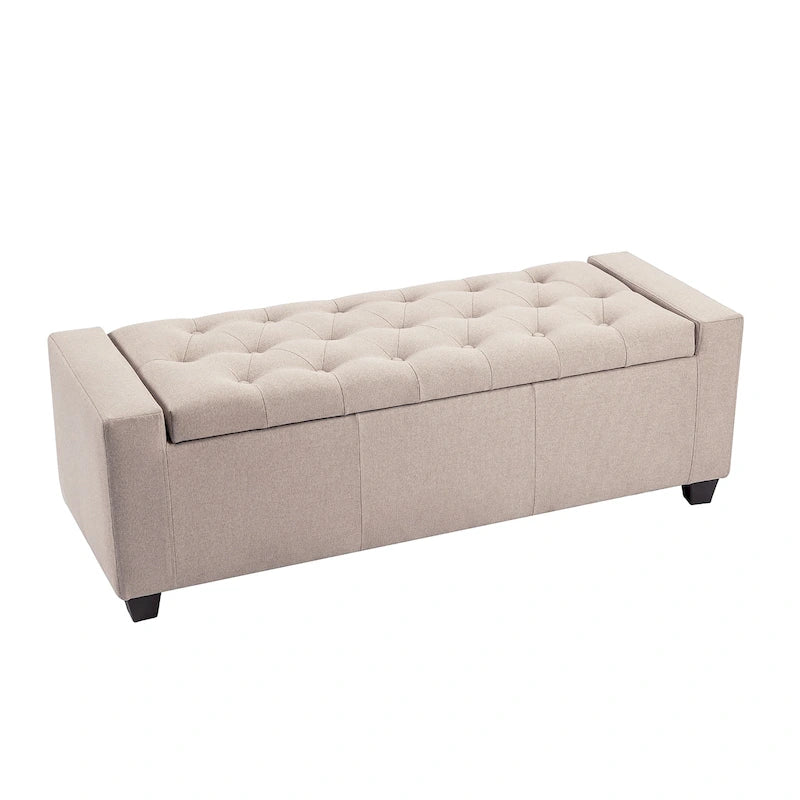 Panca pouf contenitore apribile con bottoni, seduta in schiuma, capacità 136 kg, larghezza 129,5 cm, vari colori