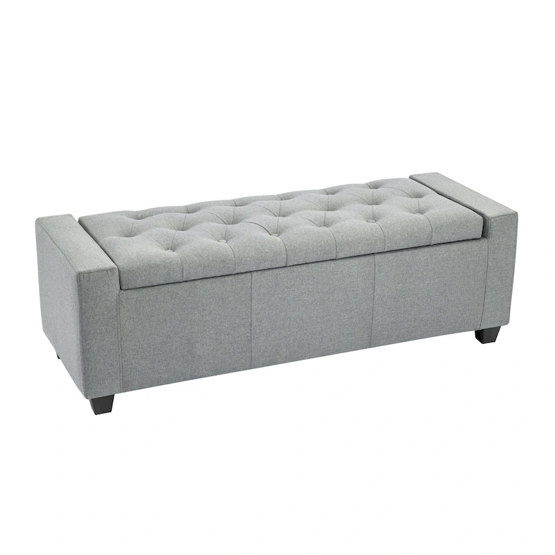 Panca pouf contenitore apribile con bottoni, seduta in schiuma, capacità 136 kg, larghezza 129,5 cm, vari colori