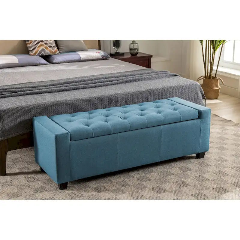 Panca pouf contenitore apribile con bottoni, seduta in schiuma, capacità 136 kg, larghezza 129,5 cm, vari colori