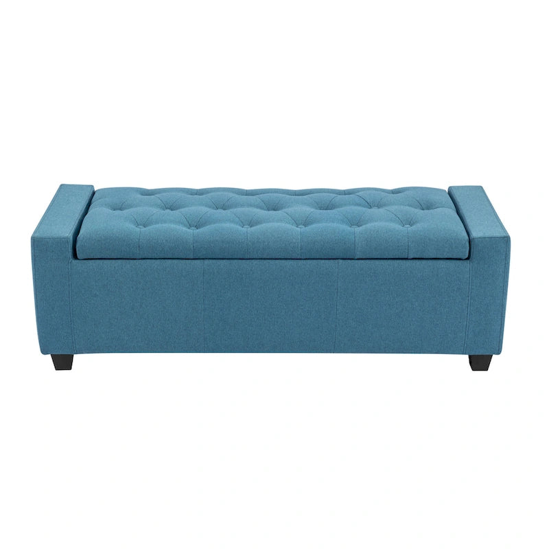 Panca pouf contenitore apribile con bottoni, seduta in schiuma, capacità 136 kg, larghezza 129,5 cm, vari colori