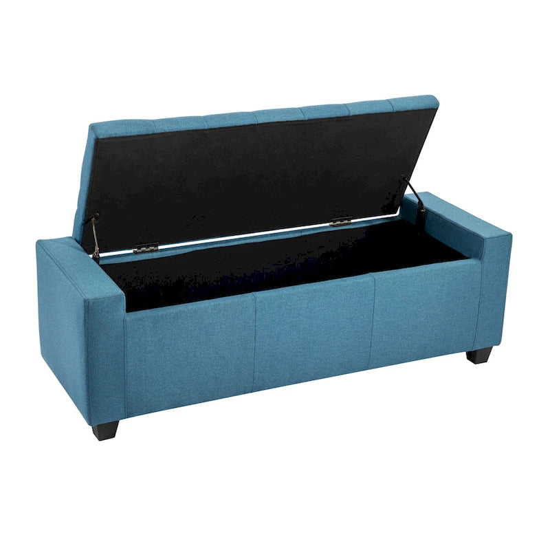 Panca pouf contenitore apribile con bottoni, seduta in schiuma, capacità 136 kg, larghezza 129,5 cm, vari colori