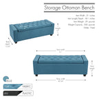 Panca pouf contenitore apribile con bottoni, seduta in schiuma, capacità 136 kg, larghezza 129,5 cm, vari colori