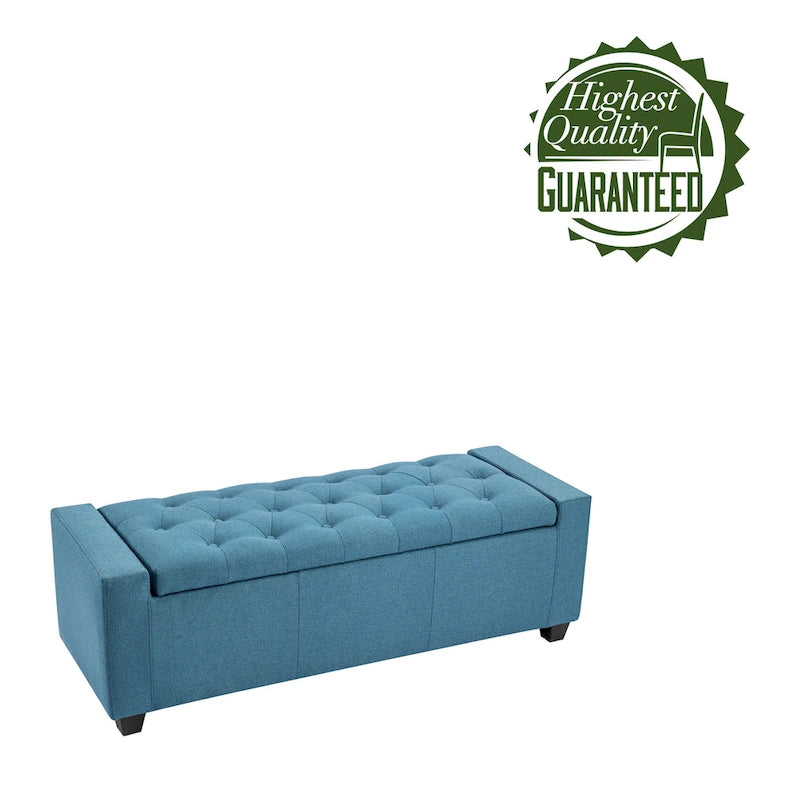 Panca pouf contenitore apribile con bottoni, seduta in schiuma, capacità 136 kg, larghezza 129,5 cm, vari colori