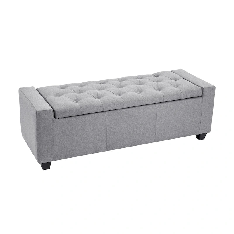 Panca pouf contenitore apribile con bottoni, seduta in schiuma, capacità 136 kg, larghezza 129,5 cm, vari colori