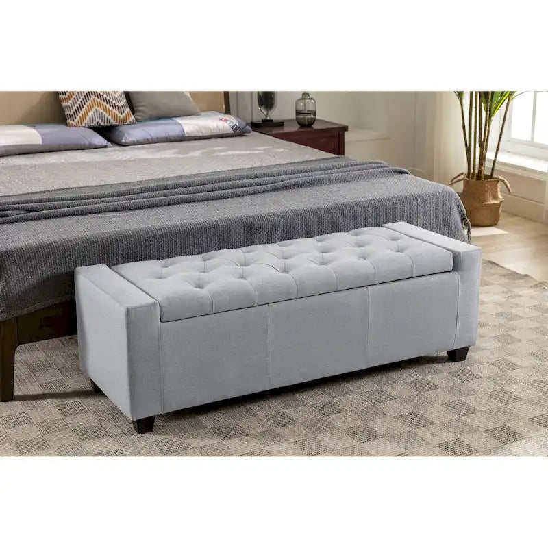 Panca pouf contenitore apribile con bottoni, seduta in schiuma, capacità 136 kg, larghezza 129,5 cm, vari colori
