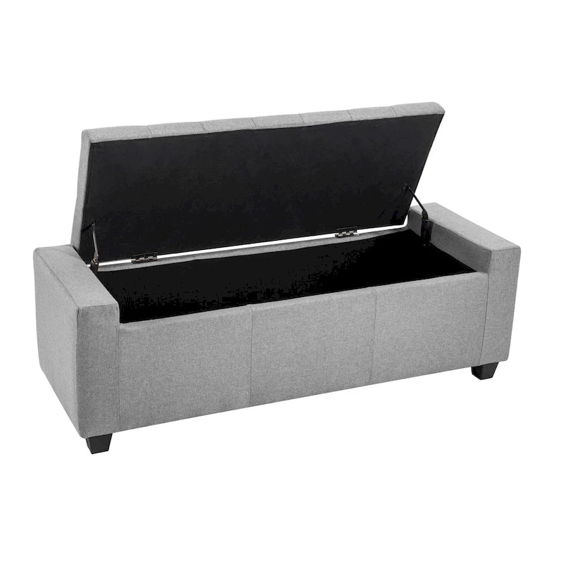 Panca pouf contenitore apribile con bottoni, seduta in schiuma, capacità 136 kg, larghezza 129,5 cm, vari colori