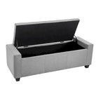 Panca pouf contenitore apribile con bottoni, seduta in schiuma, capacità 136 kg, larghezza 129,5 cm, vari colori