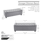 Panca pouf contenitore apribile con bottoni, seduta in schiuma, capacità 136 kg, larghezza 129,5 cm, vari colori
