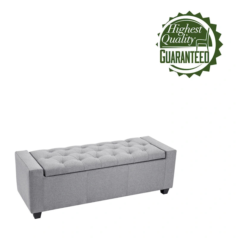 Panca pouf contenitore apribile con bottoni, seduta in schiuma, capacità 136 kg, larghezza 129,5 cm, vari colori