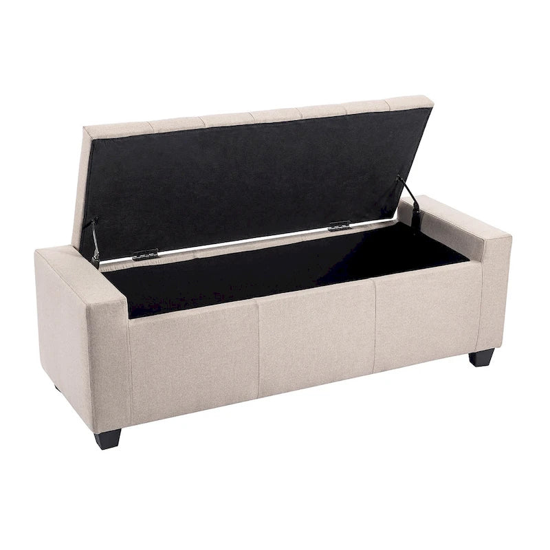 Panca pouf contenitore apribile con bottoni, seduta in schiuma, capacità 136 kg, larghezza 129,5 cm, vari colori