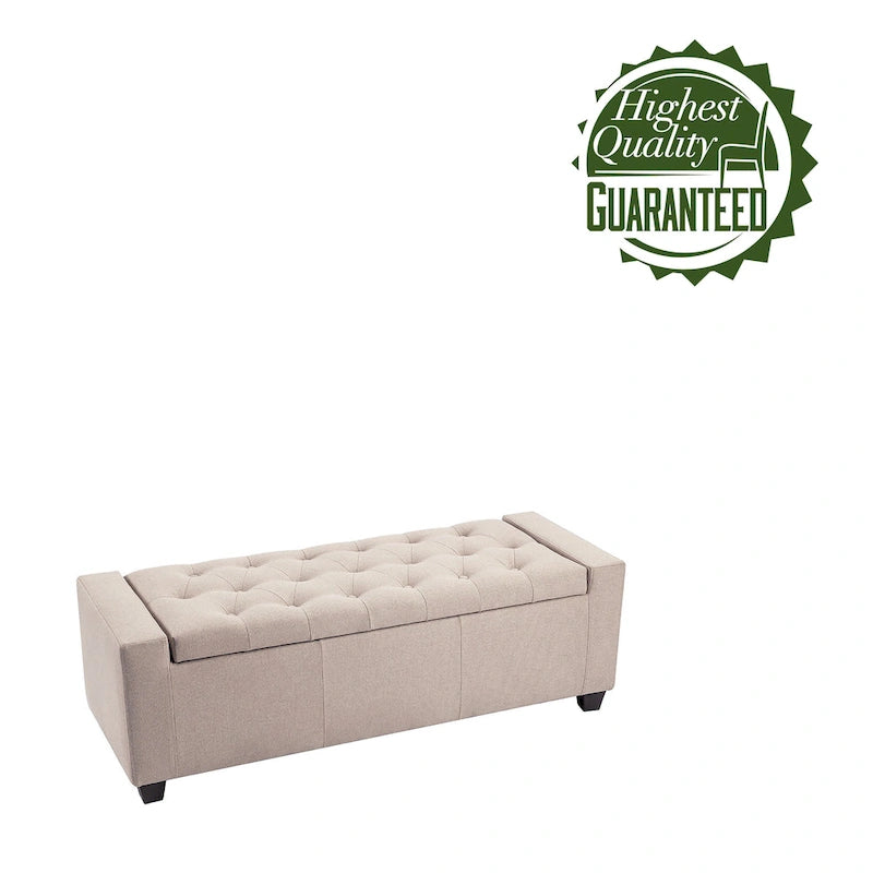 Panca pouf contenitore apribile con bottoni, seduta in schiuma, capacità 136 kg, larghezza 129,5 cm, vari colori