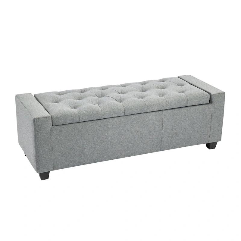 Panca pouf contenitore apribile con bottoni, seduta in schiuma, capacità 136 kg, larghezza 129,5 cm, vari colori